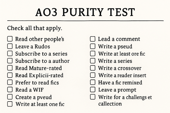 AO3 Purity Test - Archive of Our Own Fanfiction Experience Assessment