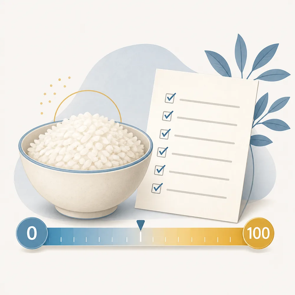 Editorial illustration of a Rice Purity Test checklist beside a 0 to 100 score scale