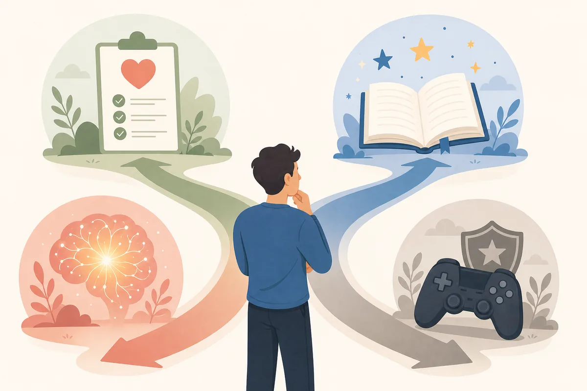 Person choosing between general, fandom, AI, and gaming quiz themes